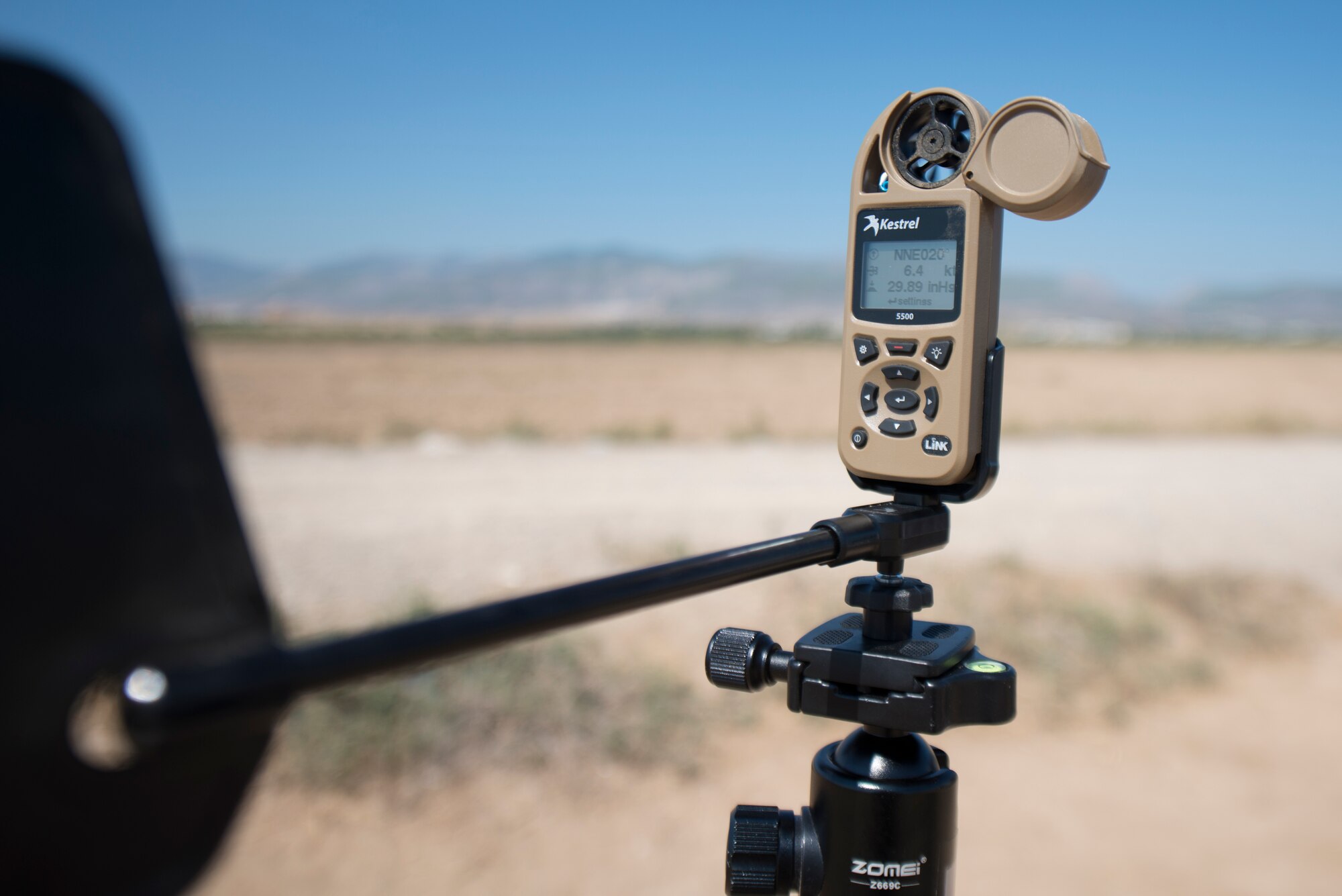 An anemometer measures wind speed.