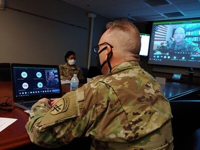 U.S. Army Reserve Staff Sgt. Monika L. Patterson and Sgt. 1st Class Shawn T. Kilgore, religious affairs specialists with the U.S. Army Civil Affairs & Psychological Operations Command, provide network support, coordination and leadership during mandatory annual Unit Ministry Team (UMT) training for chaplains and religious affairs Soldiers for USACAPOC(A) and its subordinate commands during virtual annual training, Aug. 4 – 7, 2020. USACAPOC(A) ministry teams across the U.S. took part in the advanced UMT training, designed to prepare unit team members with the tools necessary to meet the challenges of working in today’s diffused ministry environment, and enable USACAPOC(A) UMTs to meet new USARC ministry standards ahead of schedule. (U.S. Army Photo by Maj. Sean D. Delpech)