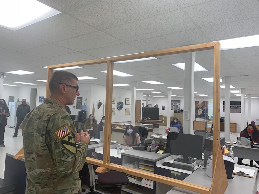 U.S. Army Reserve Lt. Col. Hugh Dougalas, governance and participation section chief from the 351st Civil Affairs Command Functional Specialty Team (FxSP) provides a brief to Qawalangin Tribe (Q-Tribe) Tribal Council staff during the mission Innovative Readiness Training Civil-Military Partnership Subject Matter Expert Assessment, Aug. 23, 2020. IRT is a joint training concept that the Department of Defense (DOD) implemented to increase unit deployment readiness, leveraging the military contributions of U.S. Armed Forces capabilities, combined with local resources to build strong civil-military partnerships for communities in the contiguous United States and its territories.