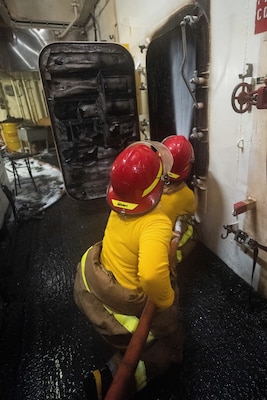 Coast Guard Cutter Waesche crew members conduct overhaul after a fire onboard the cutter in the Western Pacific Ocean, September 19th 2020. The Waesche’s deployment to the region was in direct support of the U.S. Foreign Policy and National Security objectives in the region as outlined by the National Defense Strategy. (Coast Guard Photo by Petty Officer 3rd Class Aidan Cooney)