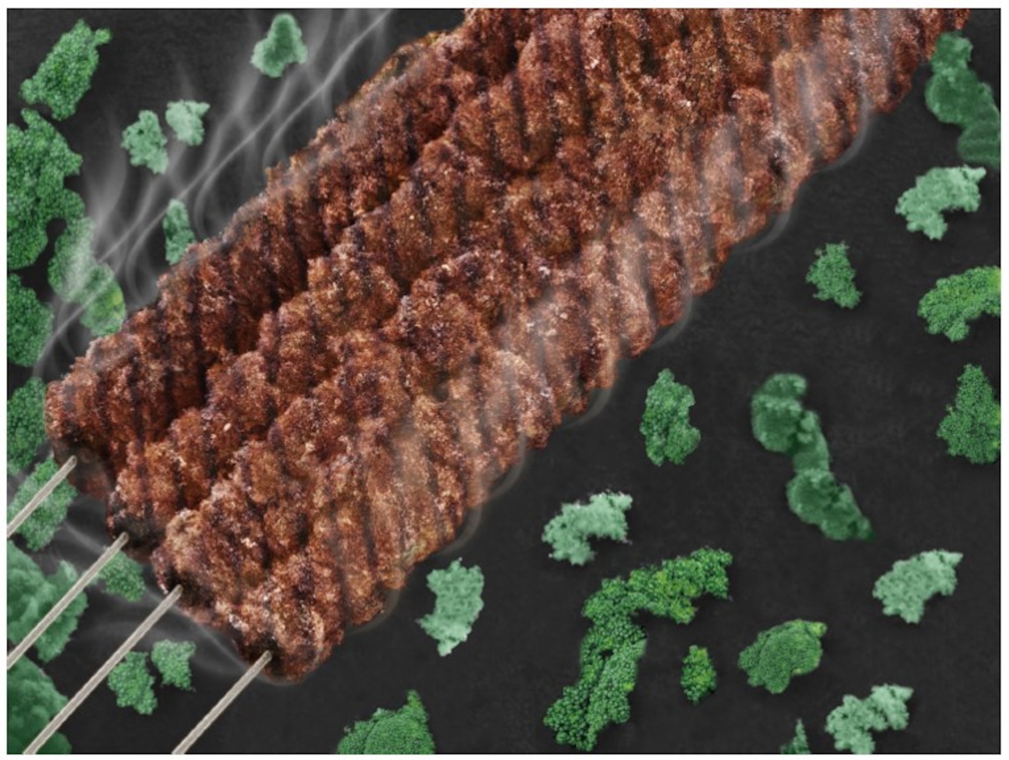 Carbon Nano Shish Kabob. This science as art piece is created by the scanning electron microscope image. Carbon nanotubes were deposited on carbon fibers via chemical vapor deposition method. The overgrowth of carbon nanotubes on carbon fibers created the shish kabob like carbon nanostructure. (Courtesy photo/Yixin Ren)