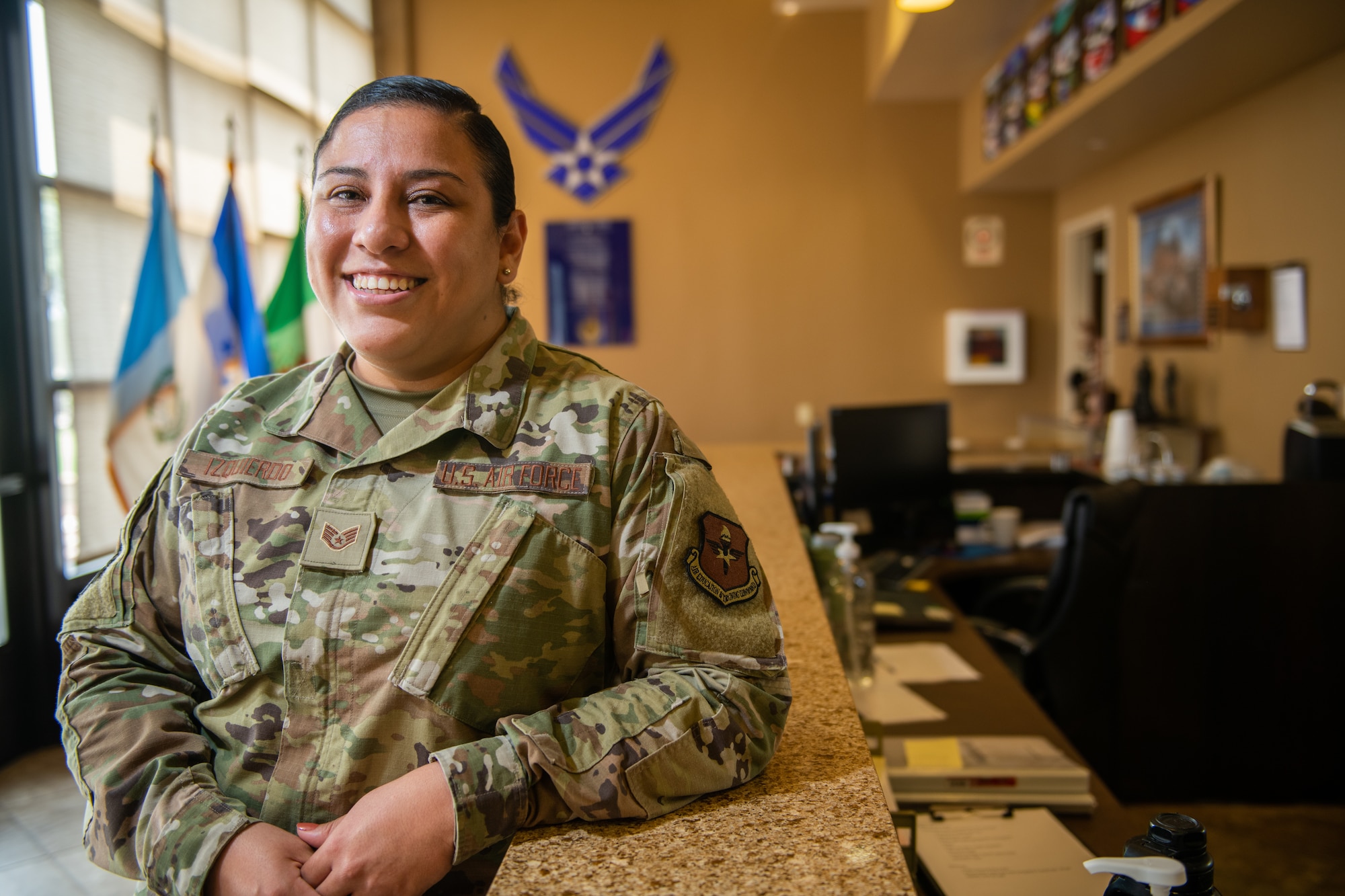 U.S. Air Force Staff Sgt. Soleine Izquierdo, Inter-American Air Forces Academy international student manager, pose for a photo Sept. 17, 2020, at Joint Base San Antonio-Lackland, Texas.