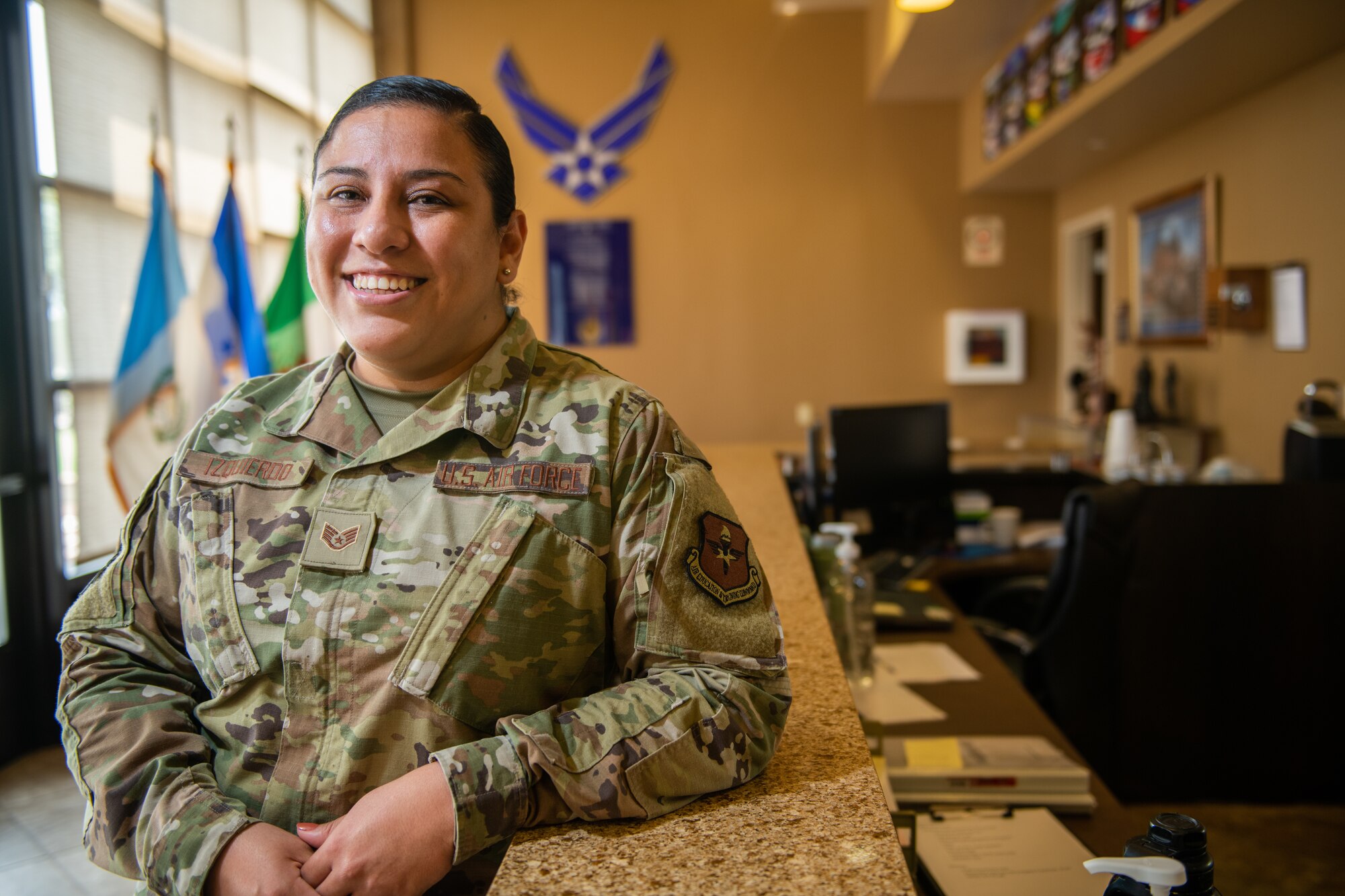 U.S. Air Force Staff Sgt. Soleine Izquierdo, Inter-American Air Forces Academy international student manager, pose for a photo Sept. 17, 2020, at Joint Base San Antonio-Lackland, Texas.
