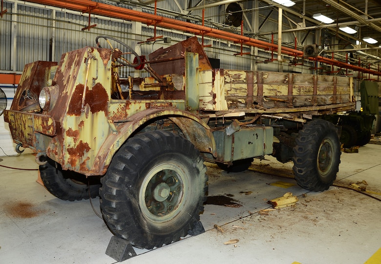 The most recent historic vehicle restoration project undertaken by Production Plant Albany was a World War II era truck that was brought back to its former glory largely with the help of visual aids and 3-D printing. (U.S. Marine Corps photo by Nathan Hanks)