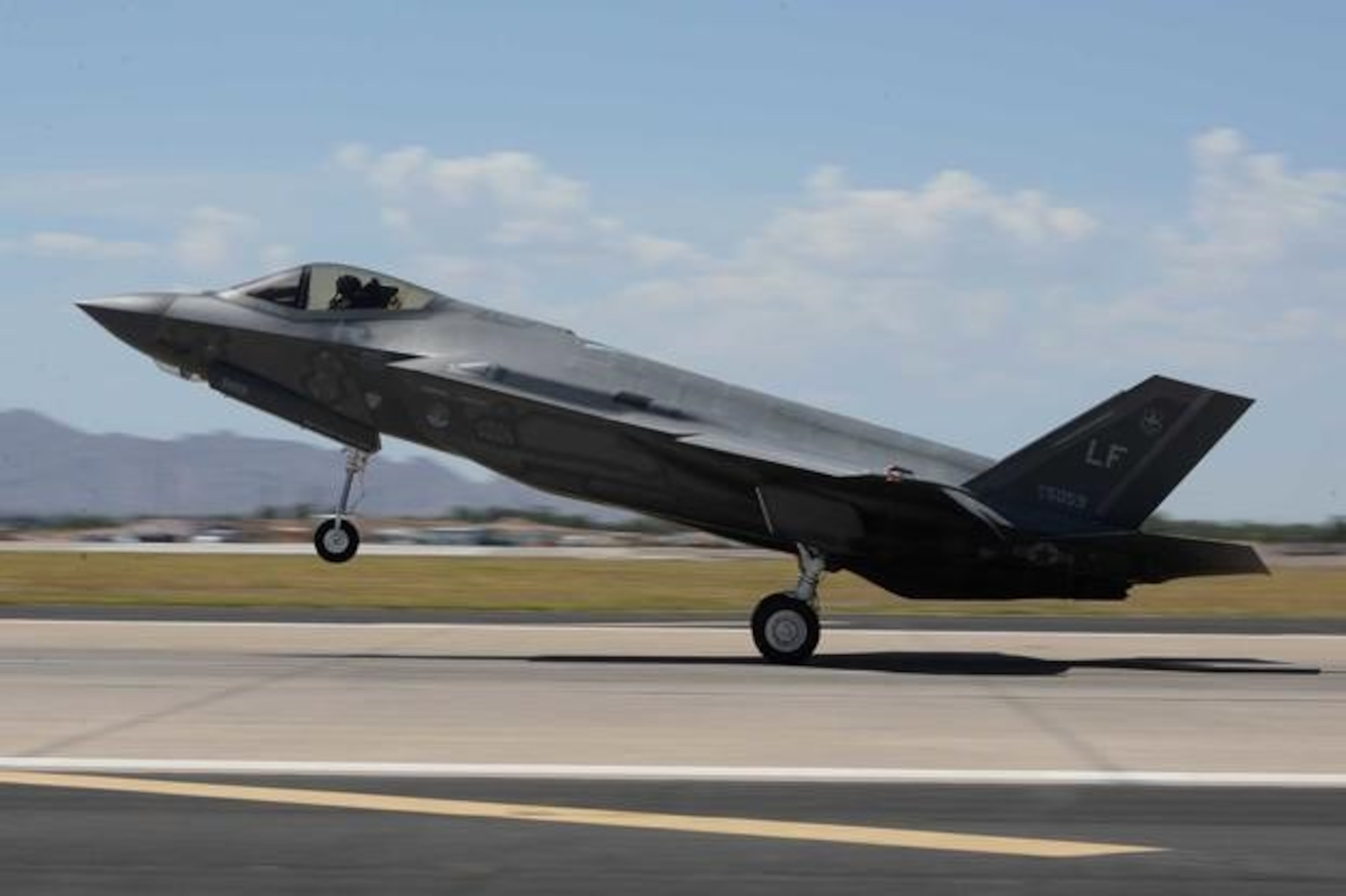 An F-35A Lightning II is shown at Luke Air Force Base, Ariz. Yu Long attempted to fly to China while in possession of export-controlled and proprietary documents related to this aircraft and the F-22 Raptor. (U.S. Air Force Photo)