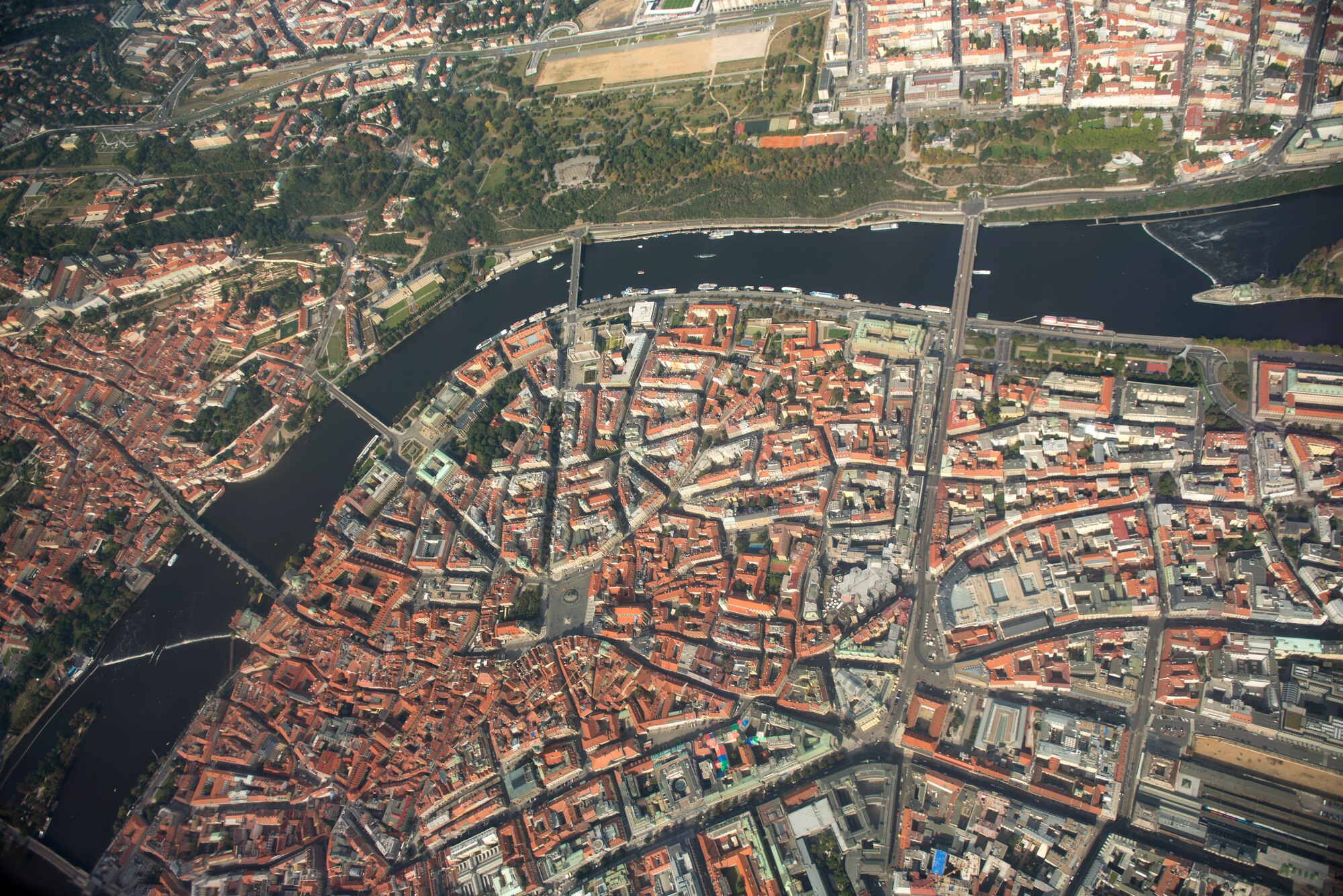 A photo of Prague, Czechia taken from a U.S. Air Force F-16 Fighting Falcon, Sept. 19, 2020. F-16's along with other NATO aircraft flew over three cities in Czechia as part of "NATO Days 2020." (U.S. Air Force photo by Senior Airman Chanceler Nardone)