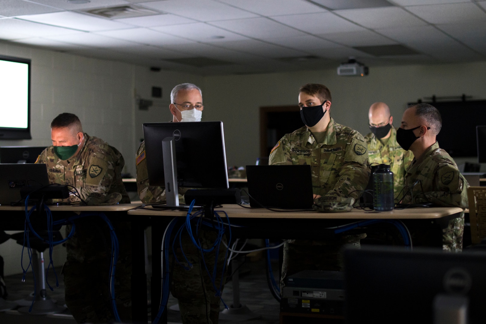 Ohio Army National Guard personnel with Detachment 2, U.S. Army Cyber Protection Team 172, work during the unit’s validation as part of Cyber Shield 20, Sept. 17, 2020, in Columbus, Ohio. The annual Cyber Shield is underway on networks across the nation, with more than 800 National Guard Soldiers and Airmen from more than 40 states signed in for the virtual training Sept. 12-27.