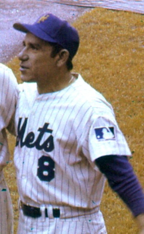 Manager Yogi Berra #8 of the Houston Astros looks on prior to the