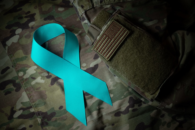 A teal ribbon is the national symbol of support for victims of sexual assault, and is used by military organizations dedicated to preventing, raising awareness and providing recovery support for victims.