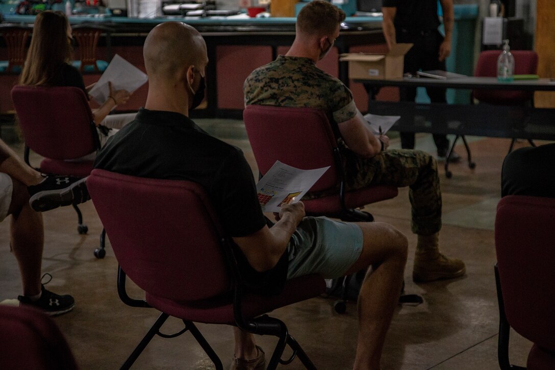 NCO's of Headquartes and Headquarters Squadon (H&HS) discussed ways to improve morale among their junior Marines at the Sonoran Pueblo aboard Marine Corps Air Station (MCAS) Yuma on July 17, 2020.