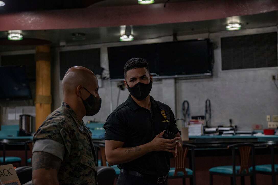 NCO's of Headquartes and Headquarters Squadon (H&HS) discussed ways to improve morale among their junior Marines at the Sonoran Pueblo aboard Marine Corps Air Station (MCAS) Yuma on July 17, 2020.