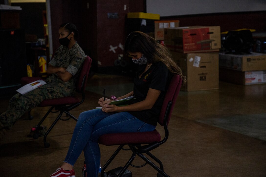 NCO's of Headquartes and Headquarters Squadon (H&HS) discussed ways to improve morale among their junior Marines at the Sonoran Pueblo aboard Marine Corps Air Station (MCAS) Yuma on July 17, 2020.