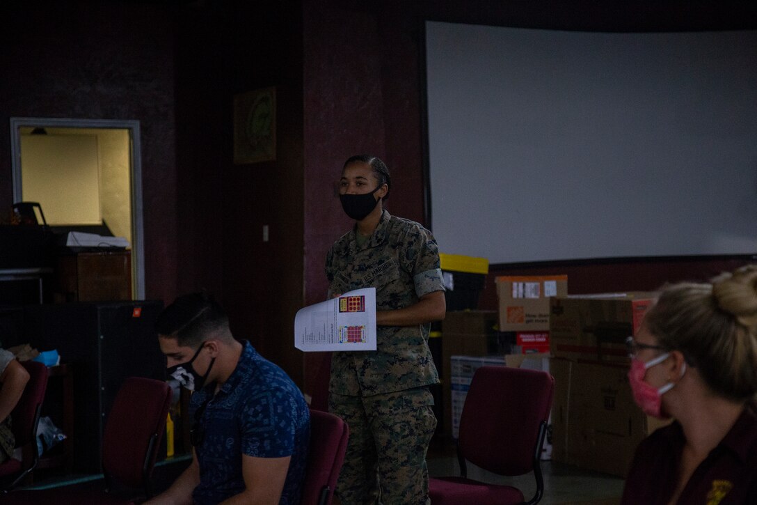 NCO's of Headquartes and Headquarters Squadon (H&HS) discussed ways to improve morale among their junior Marines at the Sonoran Pueblo aboard Marine Corps Air Station (MCAS) Yuma on July 17, 2020.