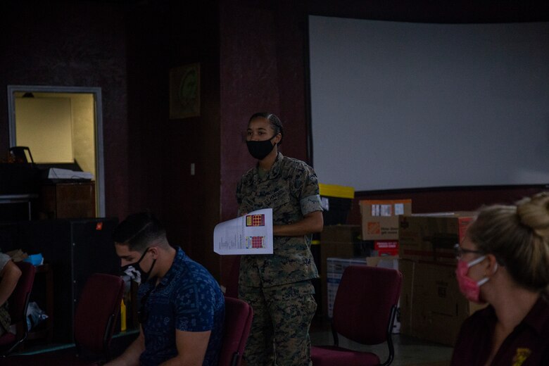 NCO's of Headquartes and Headquarters Squadon (H&HS) discussed ways to improve morale among their junior Marines at the Sonoran Pueblo aboard Marine Corps Air Station (MCAS) Yuma on July 17, 2020. (U.S. Marine Corps photo by LCpl Gabrielle Sanders)