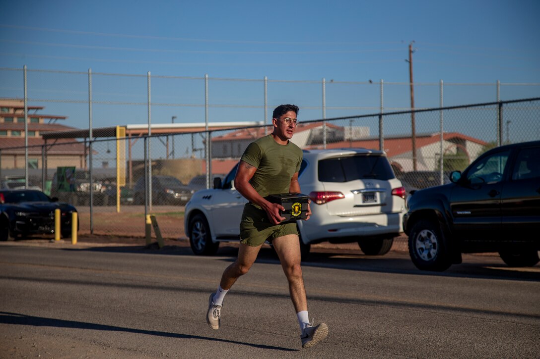 U.S. Marines assigned to Headquarters & Headquarters Squadron (H&HS) participate in a squadron competition on Marine Corps Air Station (MCAS) Yuma, Ariz., Aug. 7, 2020. H&HS conducted this competition to create comradery amongst the H&HS work sections and to raise esprit de corps through competition.(U.S. Marine Corps photo by LCpl. Gabrielle Sanders)