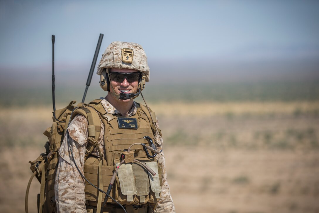 U.S. Marine Corps Maj. Eric Nilsson, an air officer with Marine Aviation Weapons and Tactics Squadron (MAWTS) 1 oversees a live ordnance observation training as the Range Safety Officer in Yuma, Ariz., Aug. 28, 2020.