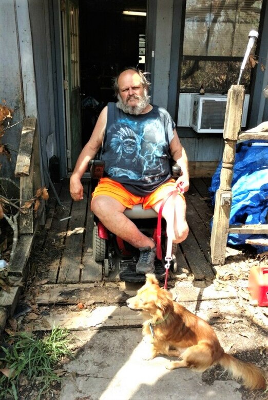 IN THE PHOTO, Southwest Louisiana homeowner and blue roof recipient Brennon Williams in front of his home before the blue roof installation. Williams’ home was one of 3,730 to receive a blue roof during Hurricane Laura recovery efforts. (Courtesy photo)