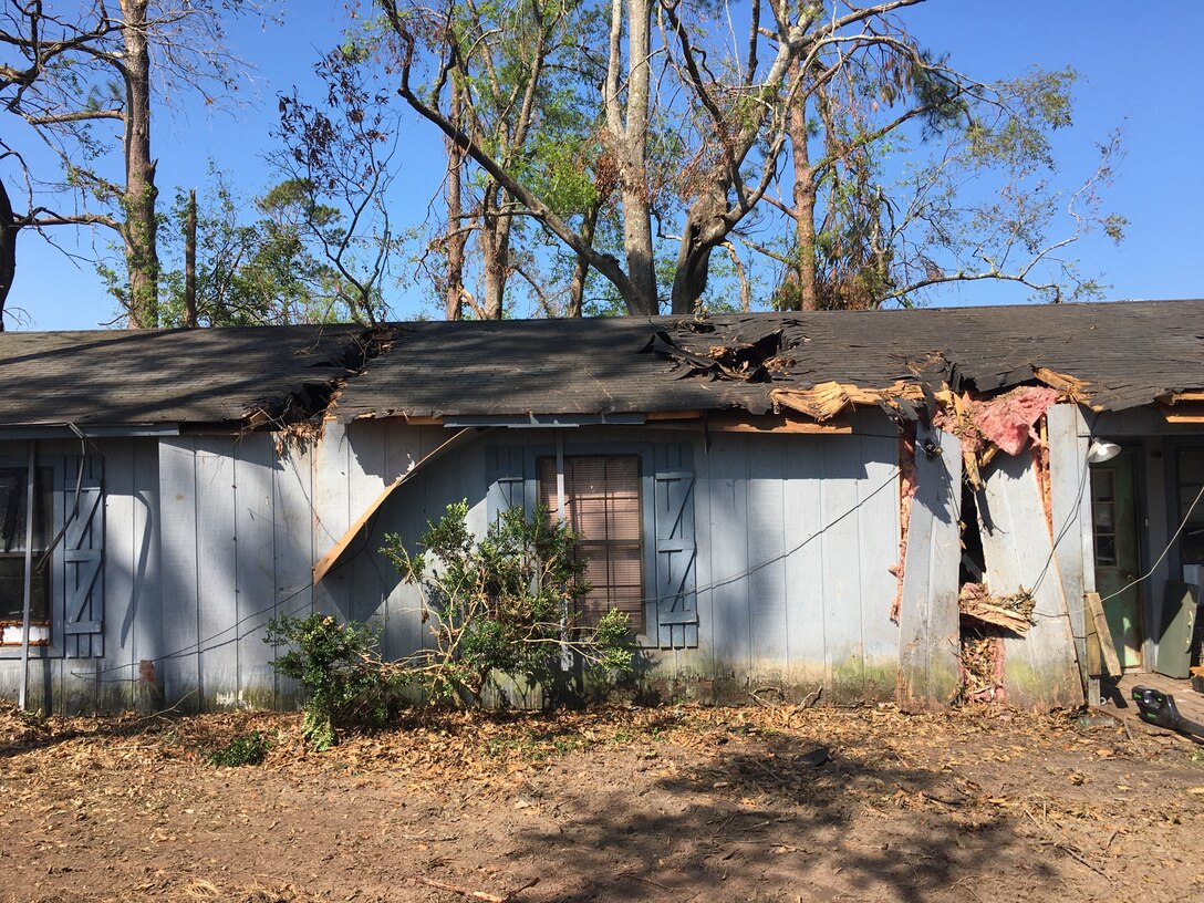 IN THE COLLAGE, Southwest Louisiana homeowner and blue roof recipient Brennon Williams' home before the blue roof installation. Williams’ home was one of 3,730 to receive a blue roof during Hurricane Laura recovery efforts. (Courtesy photo)