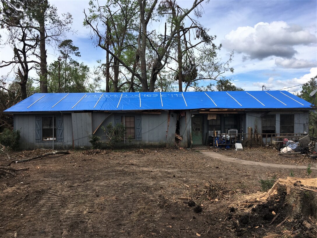 IN THE COLLAGE, Southwest Louisiana homeowner and blue roof recipient Brennon Williams' home after the blue roof installation. Williams’ home was one of 3,730 to receive a blue roof during Hurricane Laura recovery efforts. (Courtesy photos)