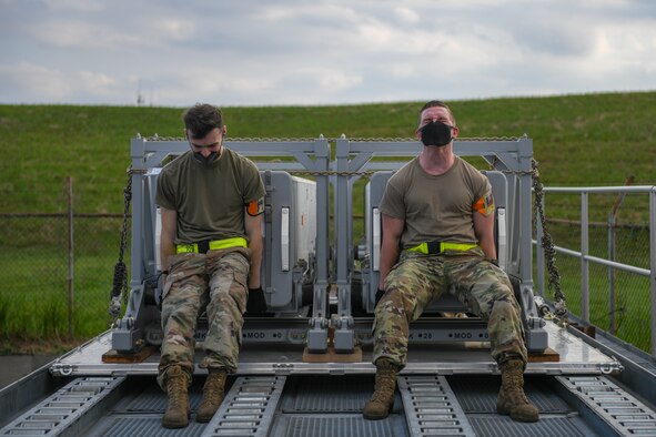 Special handling technician marks a C-5M Supergalaxy for explosives