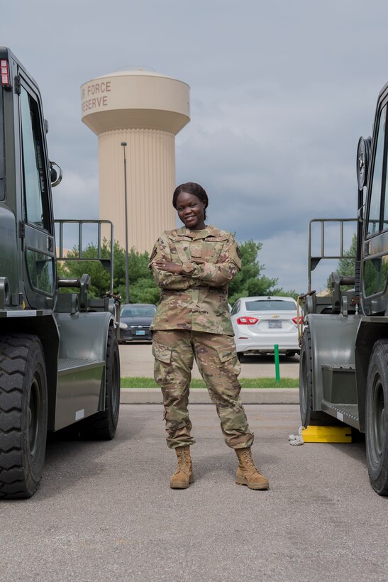 Airman 1st Class Nyarauch Chuol is a passenger operations representative with the 32nd Aerial Port Squadron, Pittsburgh International Airport Air Reserve Station, Pennsylvania. Chuol joined the military because she witnessed military members giving vaccines and helping refugees like her when she was young. (Senior Airman Grace Thomson)