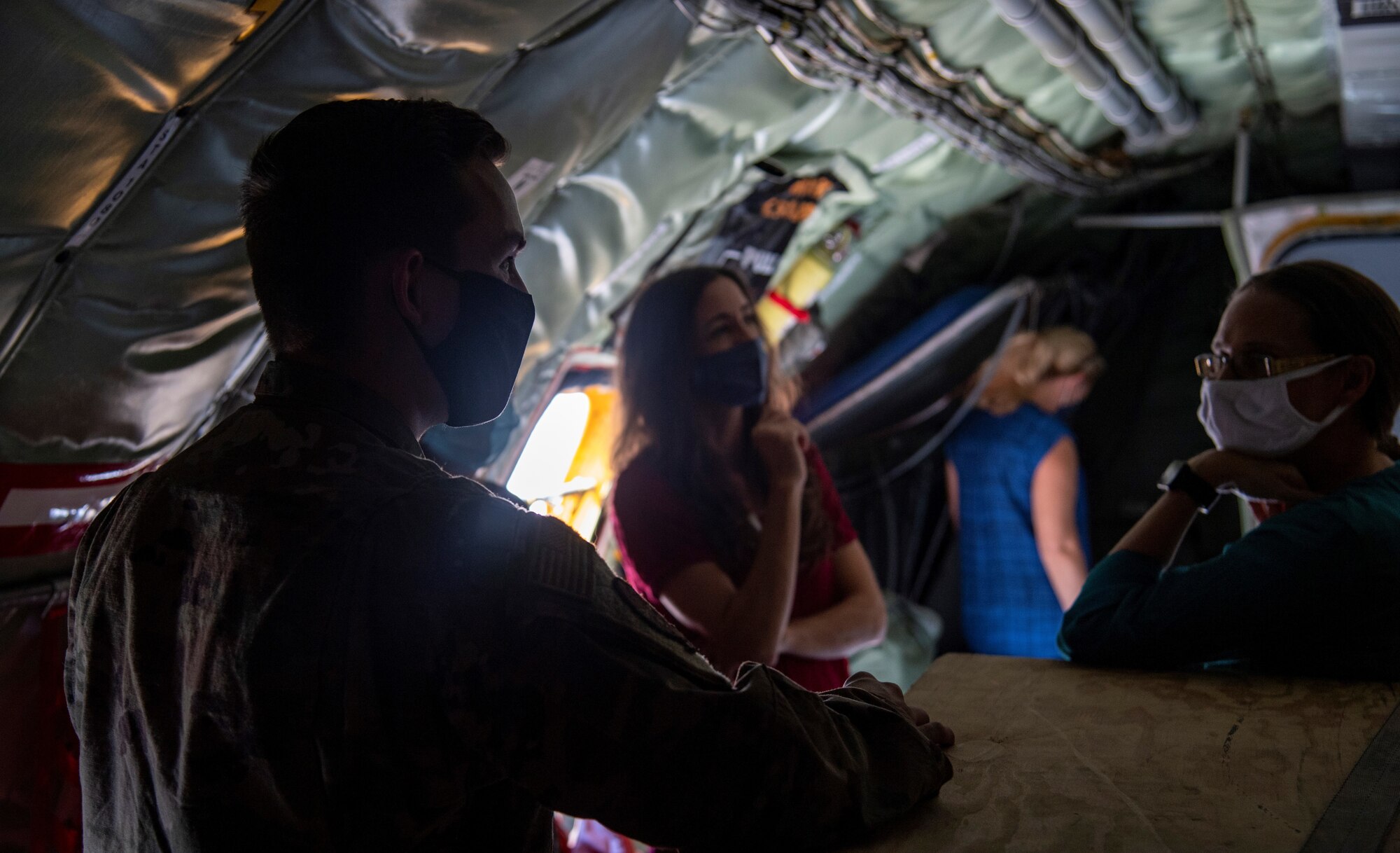 Senior-leadership spouses with the 6th Air Refueling Wing speak with members of the 6th Aircraft Maintenance Squadron and 91st Air Refueling Squadron during an immersion tour at MacDill Air Force Base, Florida, Sept. 24, 2020.