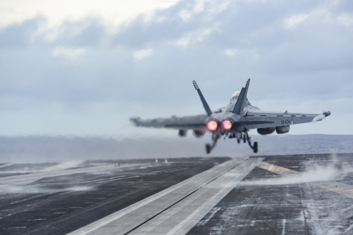 An EA-18G Growler attached to the "Shadowhawks" of Electronic Attack Squadron (VAQ) 141 launches from the flight deck of the Navy�s only forward-deployed aircraft carrier USS Ronald Reagan (CVN 76) in support of Valiant Shield 2020.