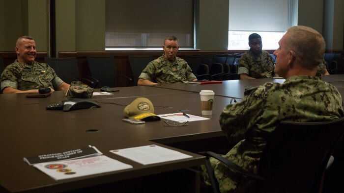 U.S. Marines and U.S. Navy visit Marine Corps Security Force Regiment for a Joint Light Tactical Vehicle capabilities brief and demonstration Sept. 22.