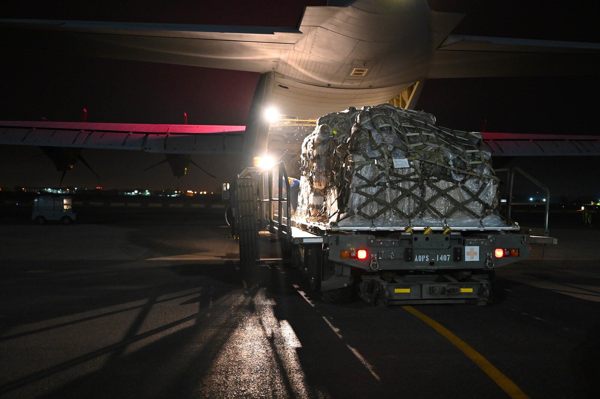 Cargo is loaded onto an aircraft