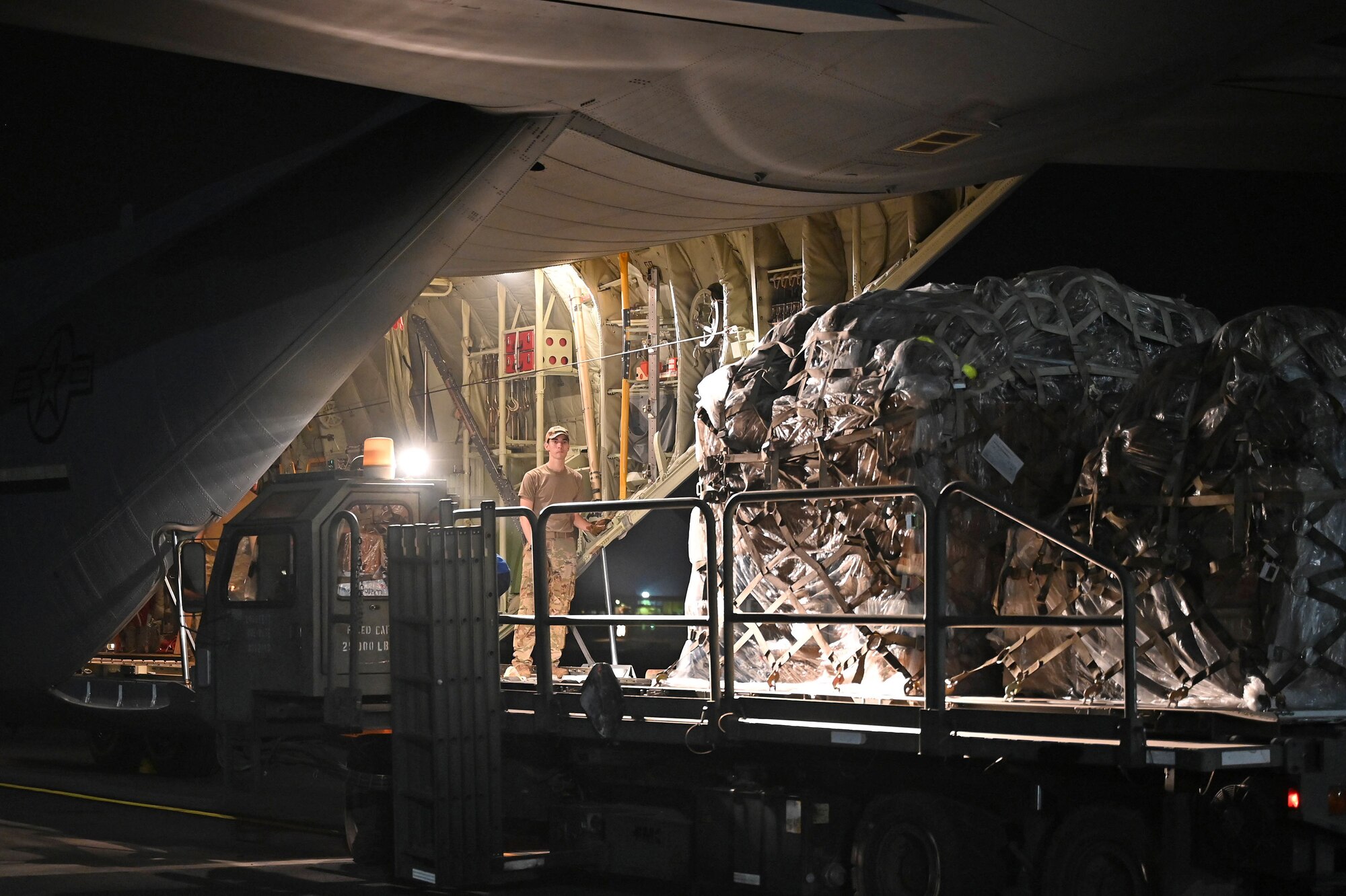 Cargo is loaded onto an aircraft