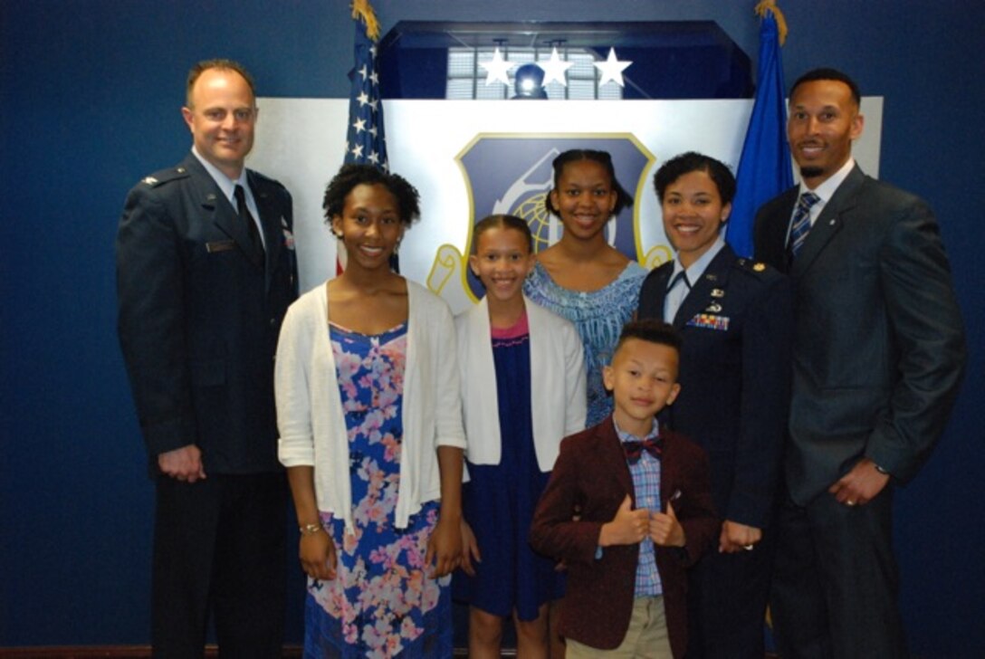 Maj. Jazmyn Hyman celebrates her promotion during a virtual ceremony.