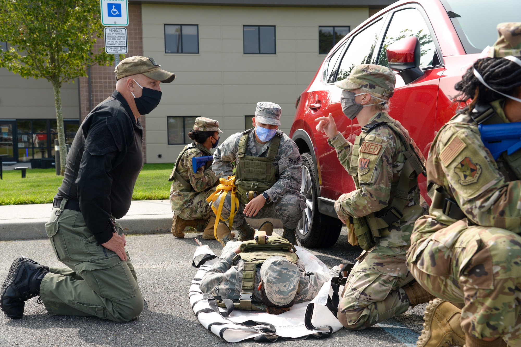 A photo of 177th Medical Group members participating in Tactical Combat Casualty Care training.