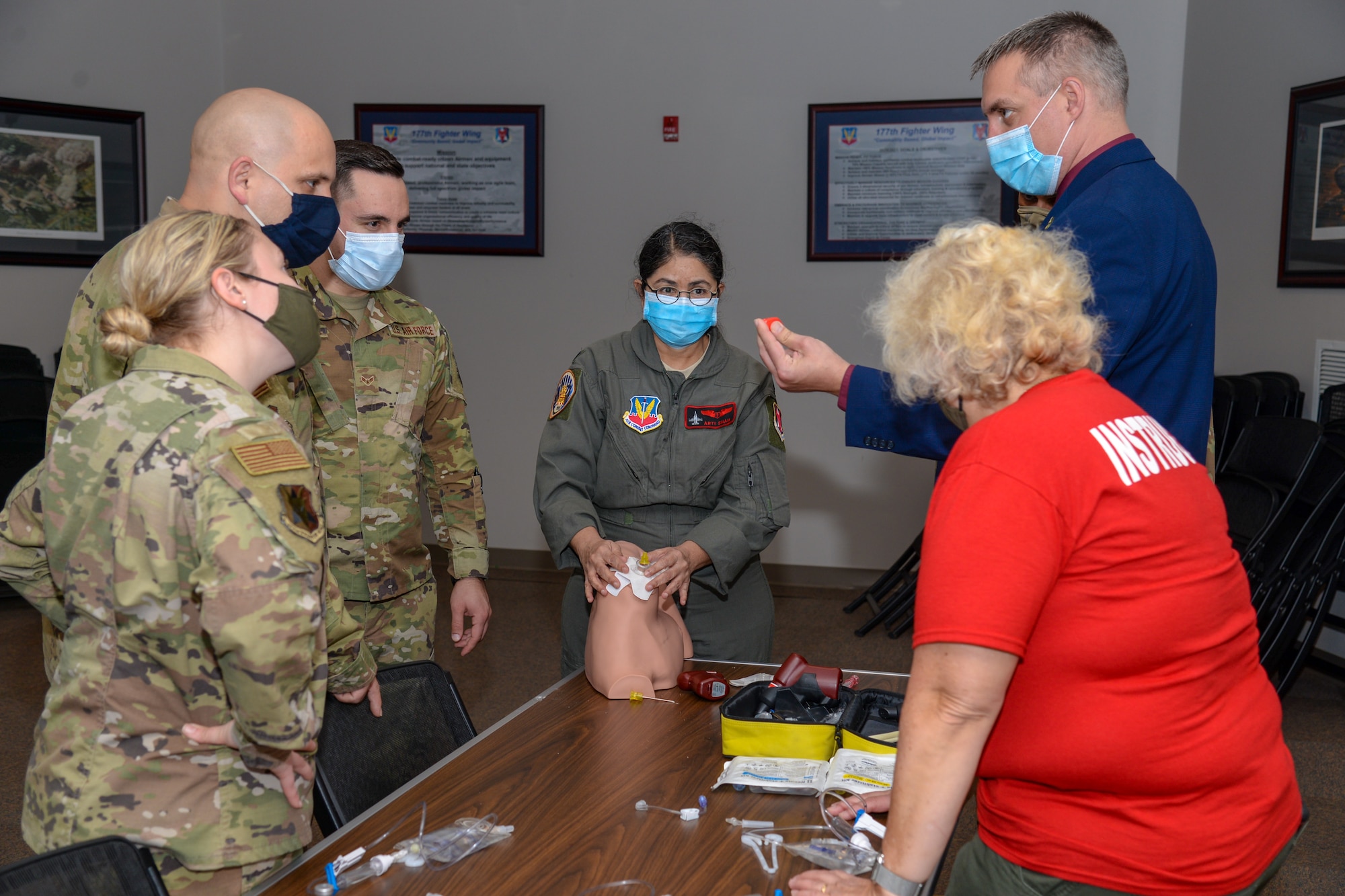 A photo of 177th Medical Group members participating in Tactical Combat Casualty Care training.