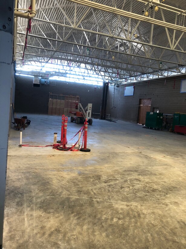 A former gymnasium with all equipment removed is pictured