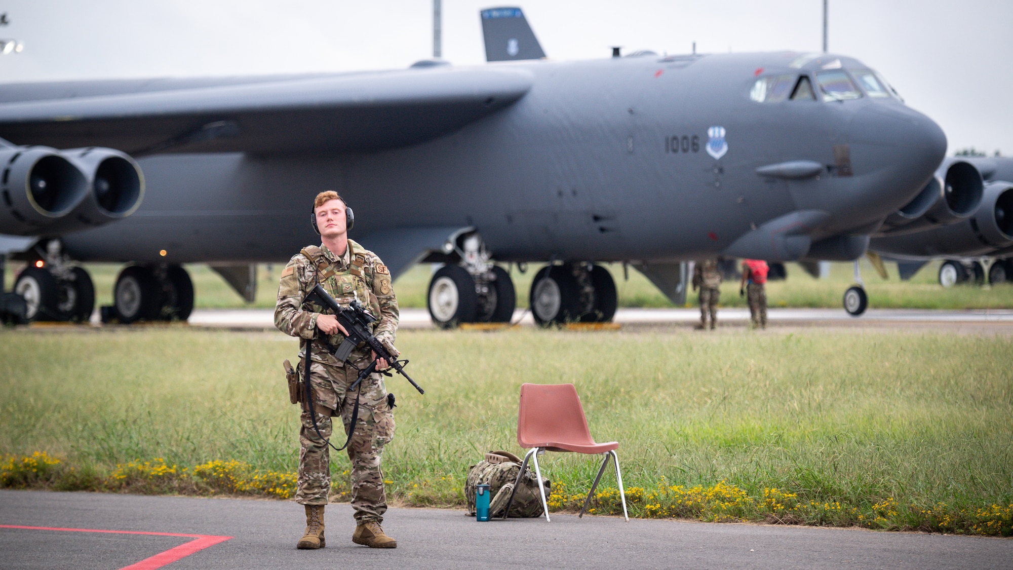 Senior Airman Devin Jodway, 2nd Security Forces Squadron installation patrolman, poses for a photo during a readiness exercise at Barksdale Air Force Base, La., Sept. 25, 2020.