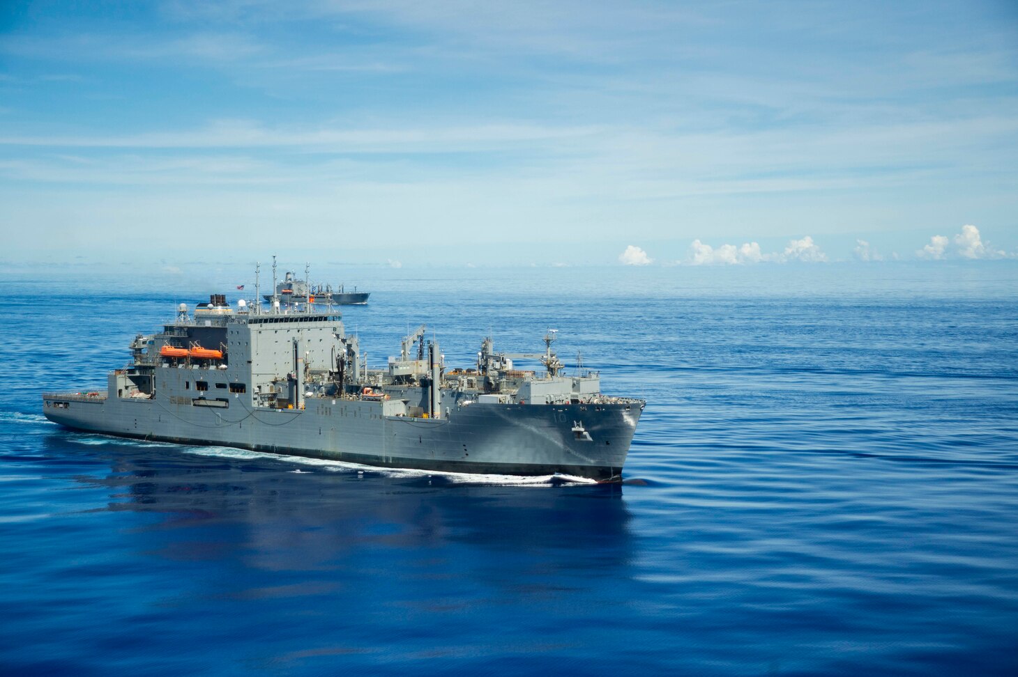 The Lewis and Clark-class dry cargo ship USNS Charles Drew (T-AKE 10) steams in formation in support of Valiant Shield 2020.