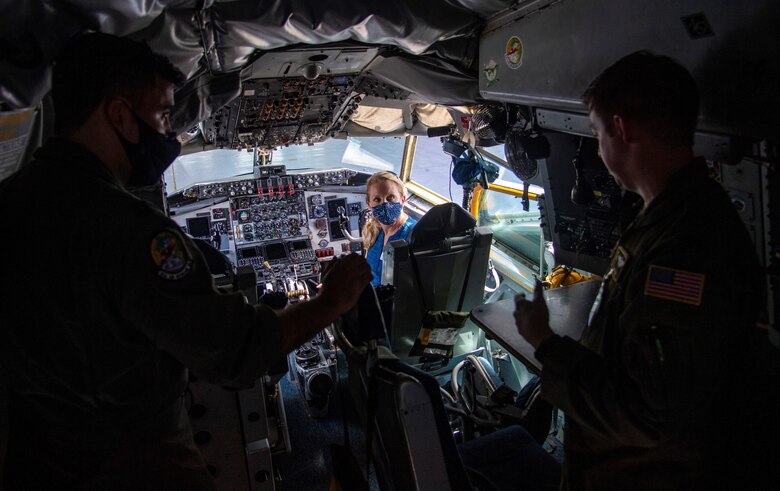 Senior-leadership spouses with the 6th Air Refueling Wing speak with members of the 6th Aircraft Maintenance Squadron and 91st Air Refueling Squadron during an immersion tour at MacDill Air Force Base, Florida, Sept. 24, 2020.