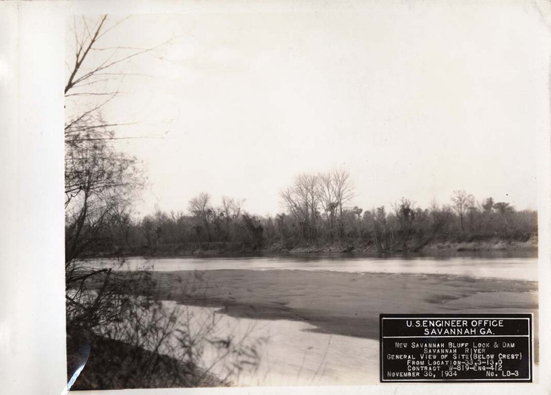 View of the site before improvements. Note the sand bar and eroded banks, 1934.