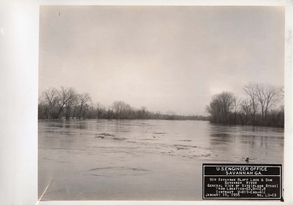 View of the site during flooding before improvements, 1935.