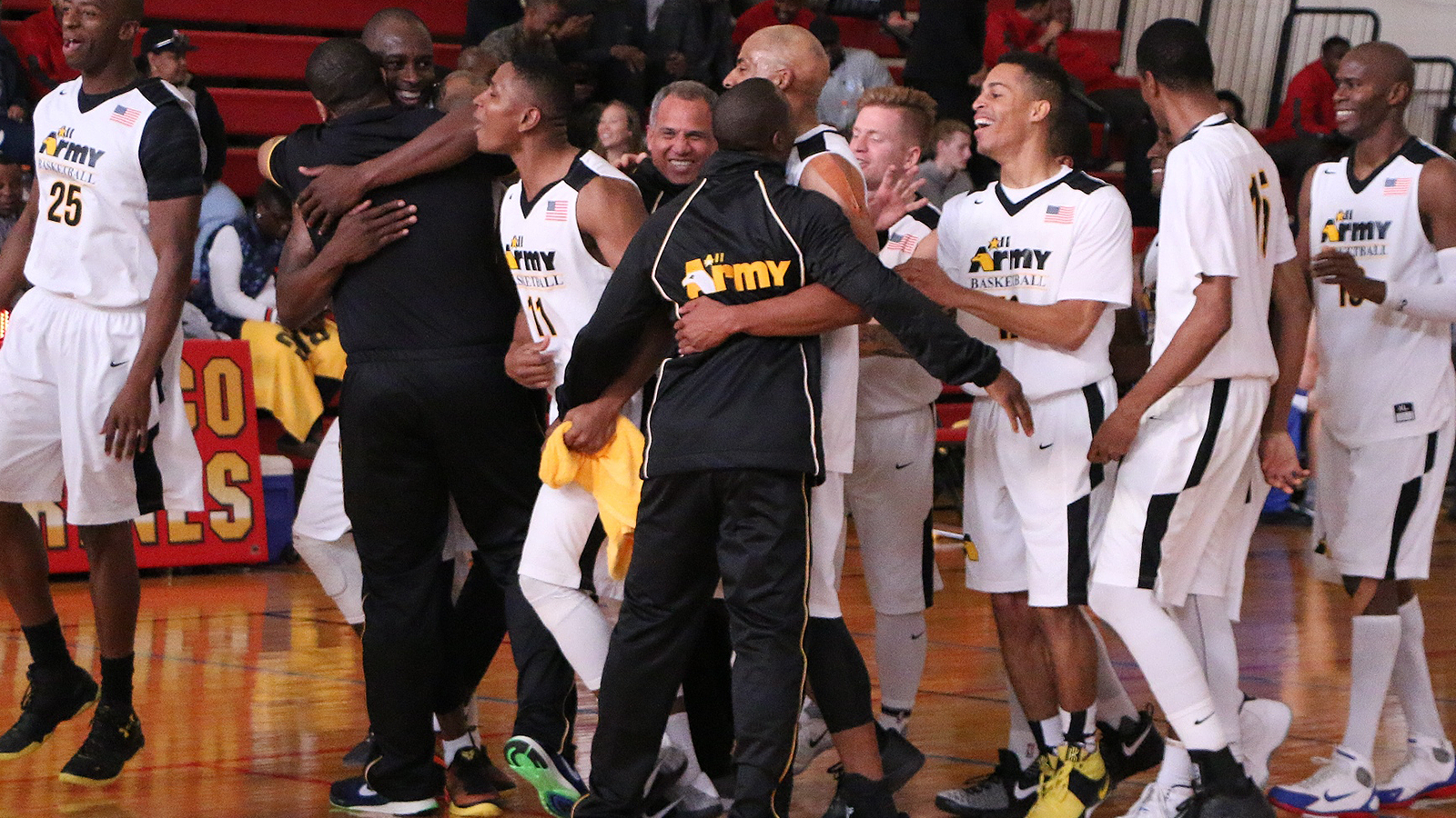 AllArmy Basketball team celebrating after a victory.