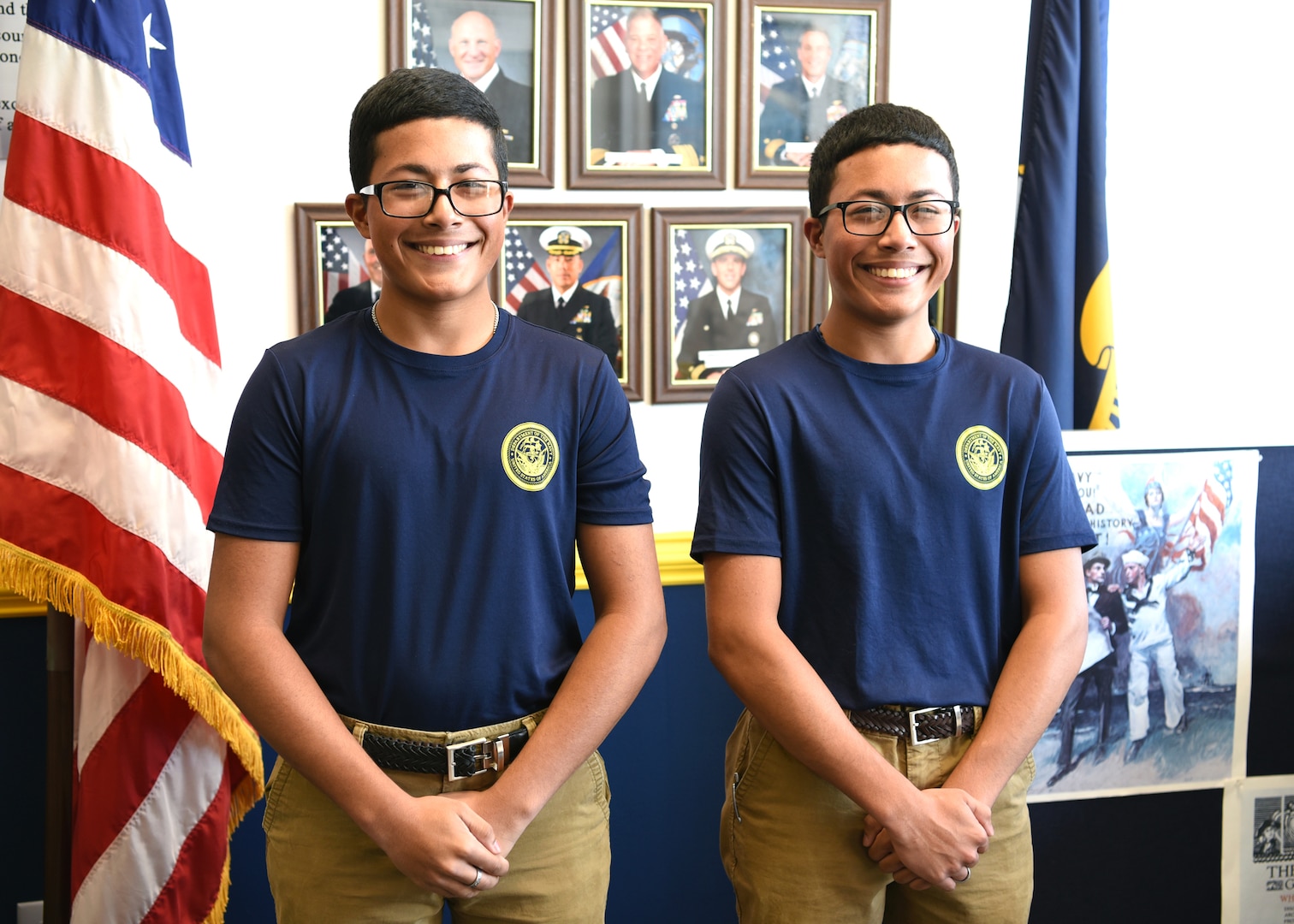Twin brothers Kalvin (left) and Kelvin Rodriguez Rivera of San Antonio entered the Navy’s Delayed Entry Program and are making preparations to attend recruit training to become naval aircrewmen.  The brothers, who are seniors at Highlands High School, were recruited by Petty Officer 2nd Class Brandon Rodriguez of Navy Recruiting Station Southeast San Antonio.