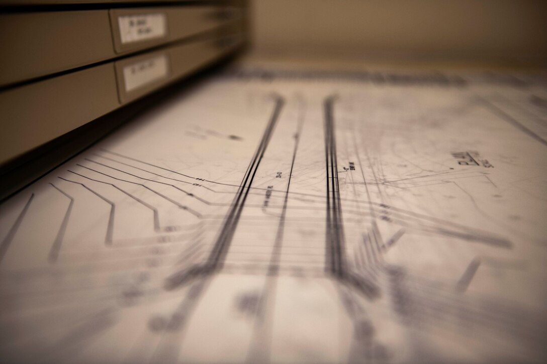 A map sits in a cabinet on Beale Air Force Base.
