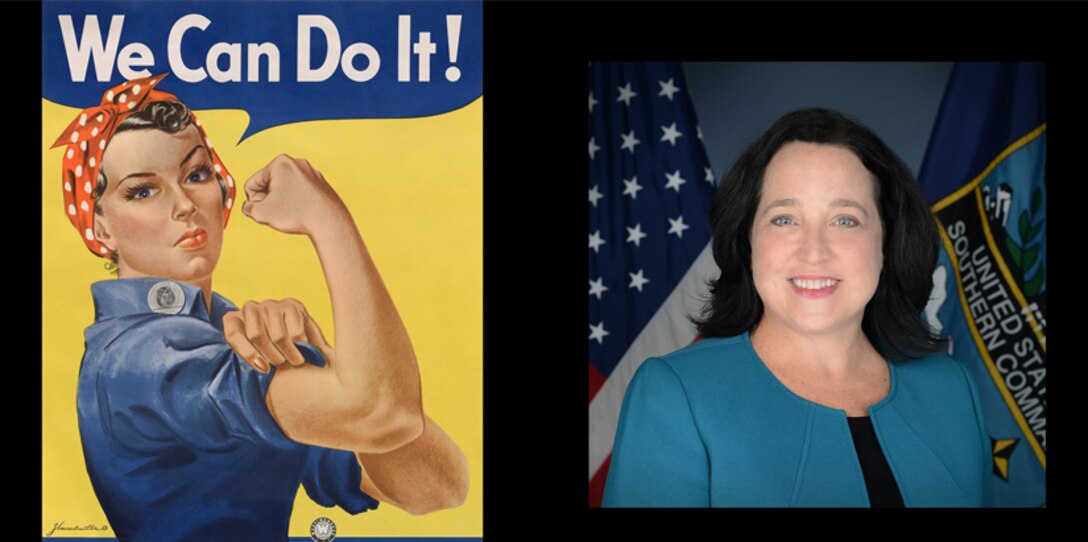 Rosie the Riveter is a widely known symbol of American women’s contribution to the U.S. defense industry  of WWII.  She was the sign of changing attitudes in the nation over 70 years ago. (R) Ambassador Jean E. Manes, Civilian Deputy to the Commander and Foreign Policy Advisor, U.S. Southern Command, represents how far women in peace and security have come—and what the nation needs more of.