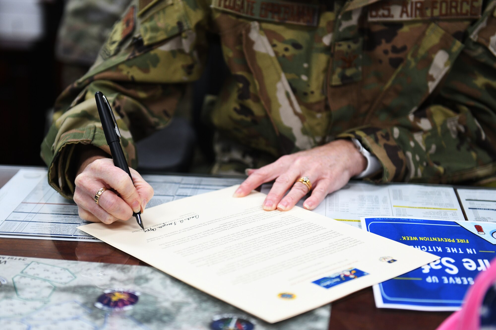 Col. Anita Feugate Opperman, 341st Missile Wing commander, officially recognizes Fire Prevention Week with a proclamation signing Sept. 29, 2020, at Malmstrom Air Force Base, Mont.
