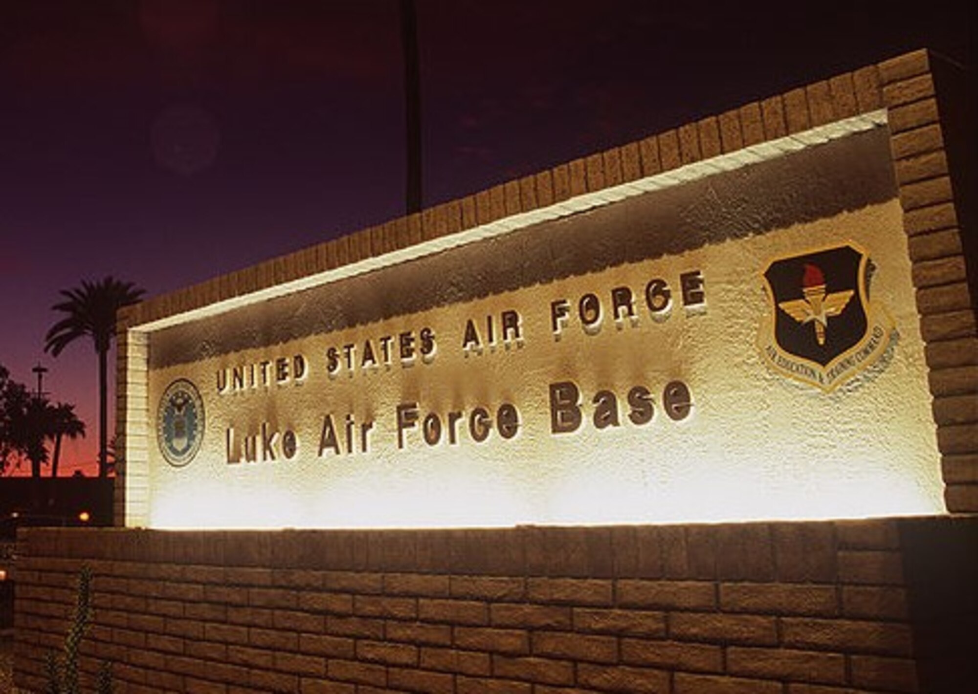 A photo of the main gate at Luke Air Force Base, Arizona.
