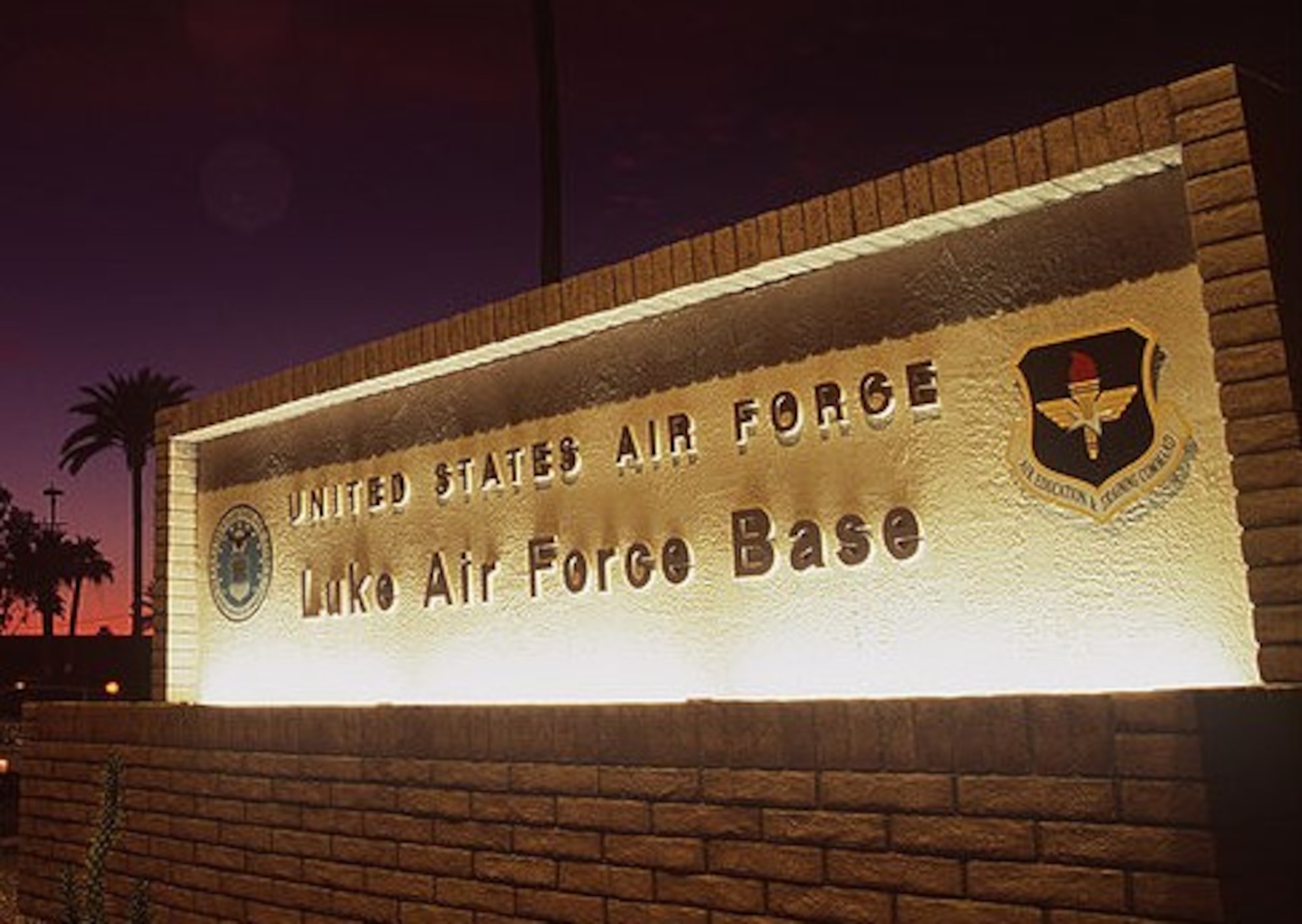 A photo of the main gate at Luke Air Force Base, Arizona.