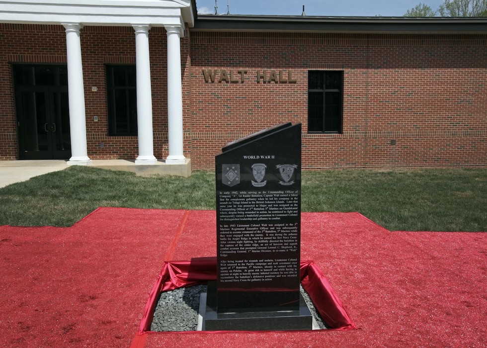 The Marine Corps Information Operations Center (MCIOC) dedicates it's new building, Walt Hall, to General Lewis W. Walt on  April 19, 2013 at Marine Corps Base Quantico, Quantico, Va. Gen. Walt was designated in 1968 as the first four-star Assistant Commandant of the Marine Corps and is recognized as a pioneer in Marine Corps information operations. (Official U.S. Marine Corps photo by Sgt. Kristofer Atkinson/Released)
