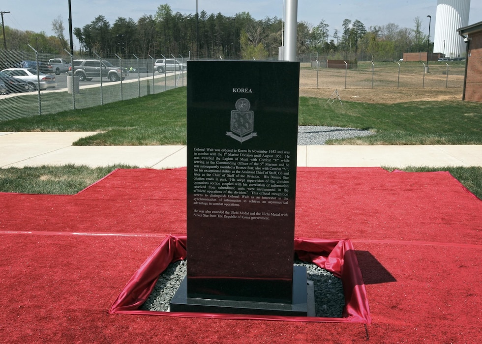 The Marine Corps Information Operations Center (MCIOC) dedicates it's new building, Walt Hall, to General Lewis W. Walt on  April 19, 2013 at Marine Corps Base Quantico, Quantico, Va. Gen. Walt was designated in 1968 as the first four-star Assistant Commandant of the Marine Corps and is recognized as a pioneer in Marine Corps information operations. (Official U.S. Marine Corps photo by Sgt. Kristofer Atkinson/Released)