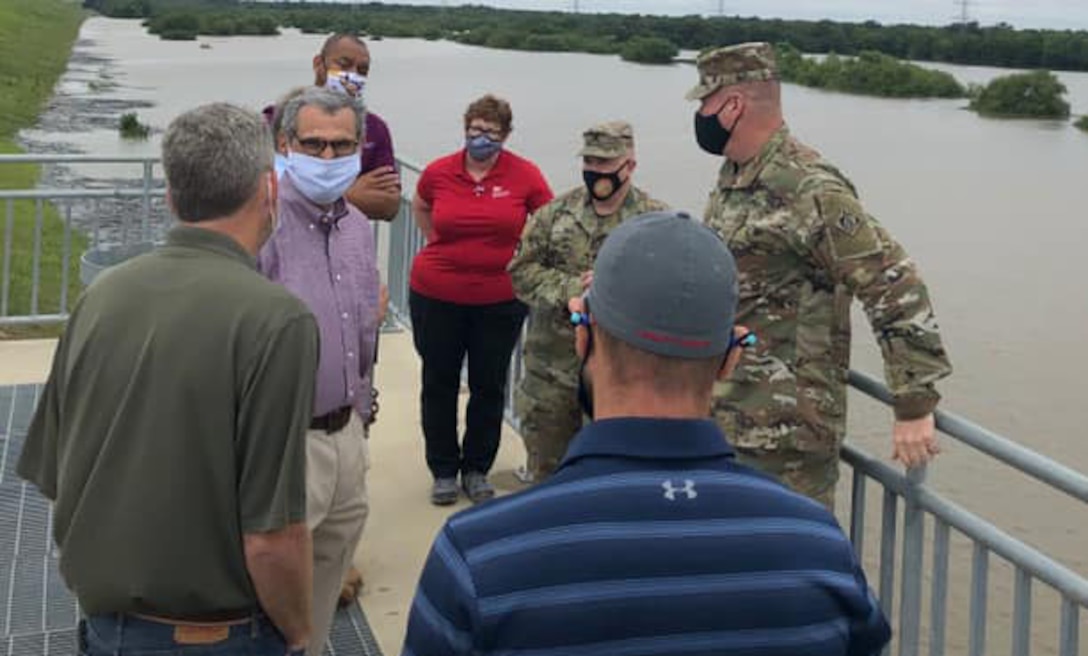 Brig. Gen. Christopher Beck, Southwestern Division commander, visited the Addicks and Barker Reservoirs recently as part of his familiarization of the Galveston District. Beck was able to gain critical and updated information on Addicks and Barker Reservoirs from Galveston District commander Col. Timothy Vail and his Houston field office team.  For the most updated information on Addicks and Barker Reservoirs and to see the latest  Corps Water Management System (CWMS) forecast check out: https://www.swg.usace.army.mil/Missions/Dam-Safety-Program/