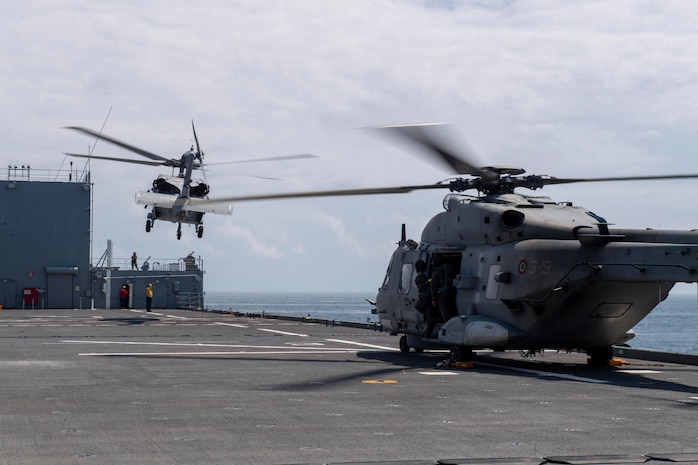 Expeditionary Sea Base USS Hershel "Woody" Williams (ESB 4); Gulf of Guinea; ITS Federico Martinengo (F 596); Ghana Navy Snake-class patrol vessel Ehwor (P37)